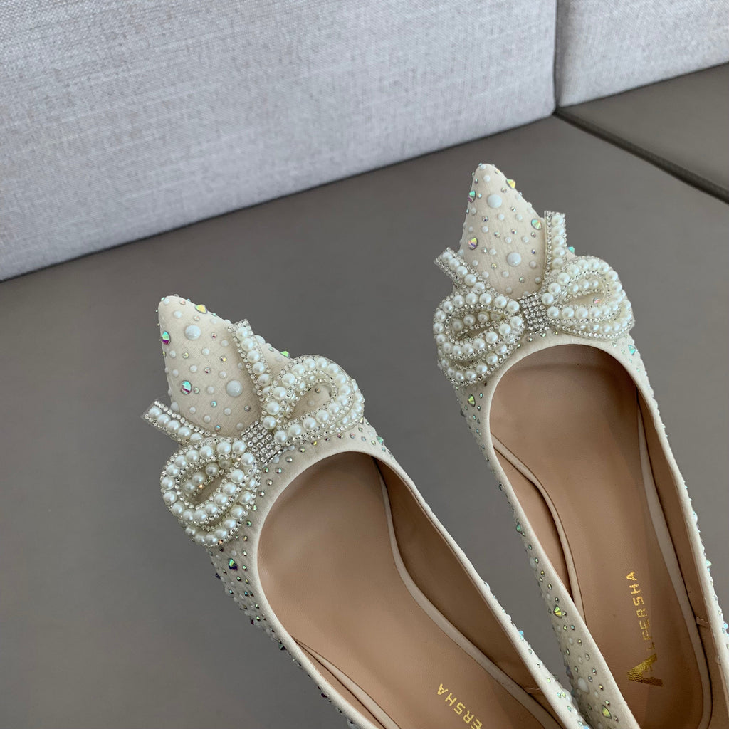 goosudu  Women Shoes High Heels Thin Heels Slip on Luxury Pumps Mules Elegant Designer Shoes Knot Pointed Toe Fashion Ladies for Wedding