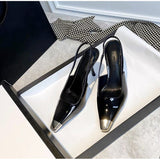 goosudu Star style Patent Leather Women Pumps Fashion Metal square toe High Heels Office Lady Shoes Spring Summer Slingback Female shoes
