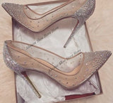 goosudu New Crystal Pumps Shallow Crystal Stilettos Solid Pumps Beige High Heels Woman Spring Shoes Fashion Party Sexy Big Size