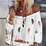 goosudu Elegant Lace-Up Tassel Chic Blouses Shirts  Summer Vintage Floral Print Boho Tops Women Sexy Off Shoulder Flare Sleeve Blusa