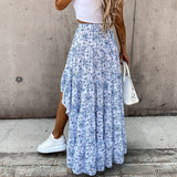 Goosudu Bohemian Women Long Skirt Asymmetrical Beach Style Floral Printed High Waist Ladies Casual Skirt Ins Skirts Faldas Spring