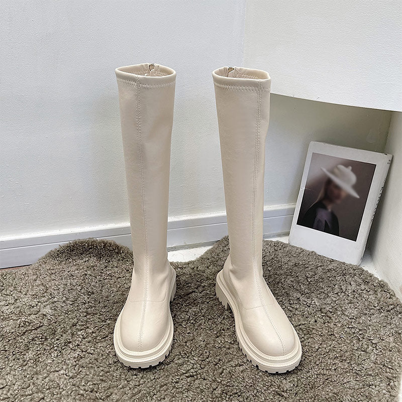 goosudu Women's Knee High Boots Soft Leather Zipper Ladies Shoes Winter Long Boots Platform Footwear Woman Fashion Warm Boots