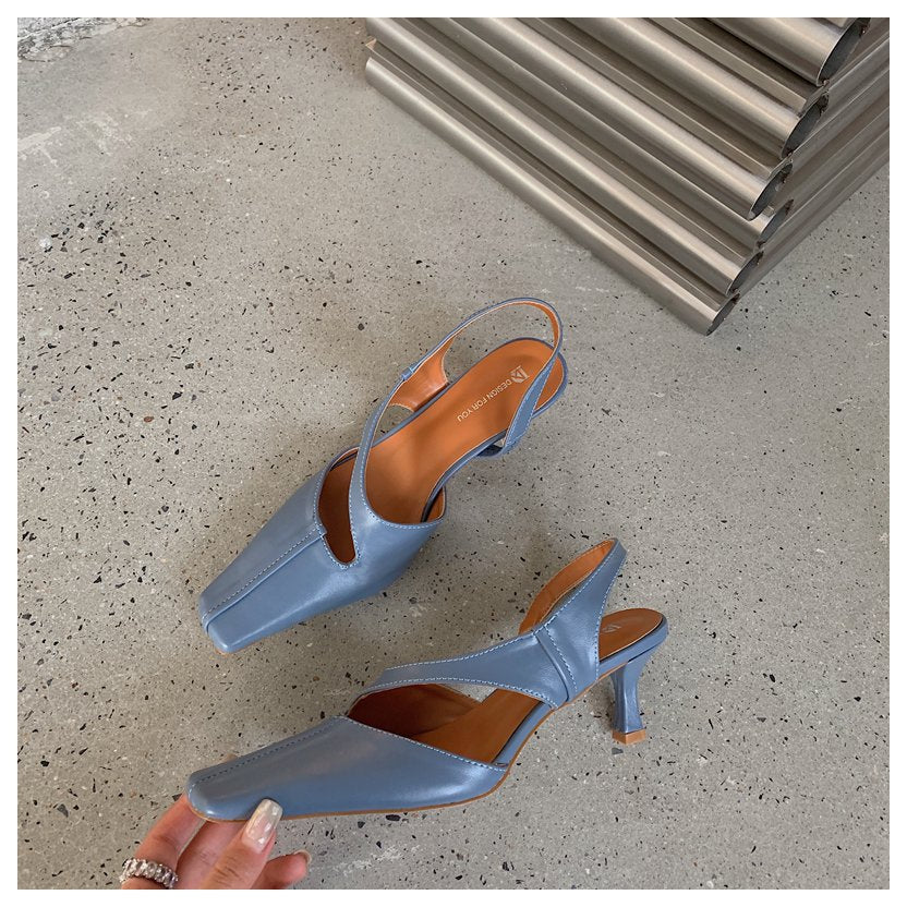 goosudu Women Sandals Fashion Hollow Elegant High Heels Square Toe Mule Shoes Slip On Shallow Comfort Commute Casual Ladies Shoes  Pumps