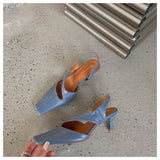 goosudu Women Sandals Fashion Hollow Elegant High Heels Square Toe Mule Shoes Slip On Shallow Comfort Commute Casual Ladies Shoes  Pumps