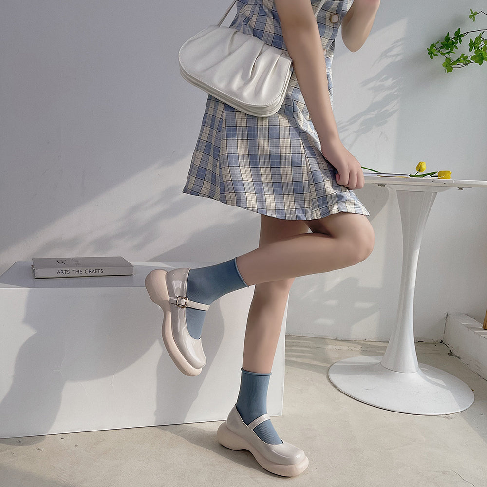 goosudu Retro Mary Janes Leather Pumps Med Heel Square Toe Buckle Sandals Summer Autumn Fashion Women Shoes Heels 4 cm