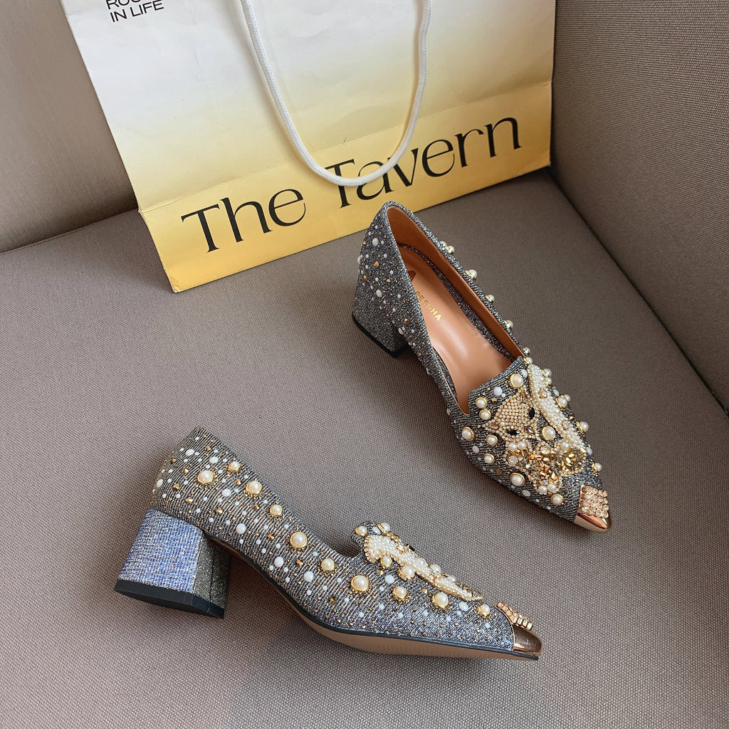 goosudu Pumps Women Shoes High Heels Loafers Slip on Luxury Mules Elegant Designer Shoes Slip on Pointed Toe Fashion Ladies Oxford Style