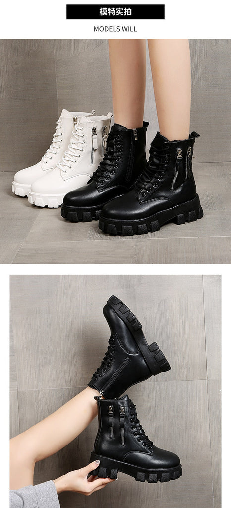 Pofulove Black Boots Winter Shoes Women Ankel Boots Goth Shoes Platform Boots Snow Booties Woman Warm Botas Fall Flat Zapatos