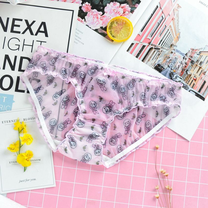 Japanese Cute Lolita Sexy Lace Panties For Women Mesh Transparent Underwear Thin Thong Brief Strawberry Lingerie For Teen Girl