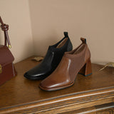 goosudu Spring/Autumn Women Party Prom Chunky Heel Pumps Genuine Leather Pumps Square Toe Loafers Woman High Heels Shoes for Women