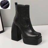 goosudu Punk Style Autumn Winter Boots Elastic Microfiber Shoes Woman Ankle Boots High Heels Black Thick Platform Long Knee High Boots