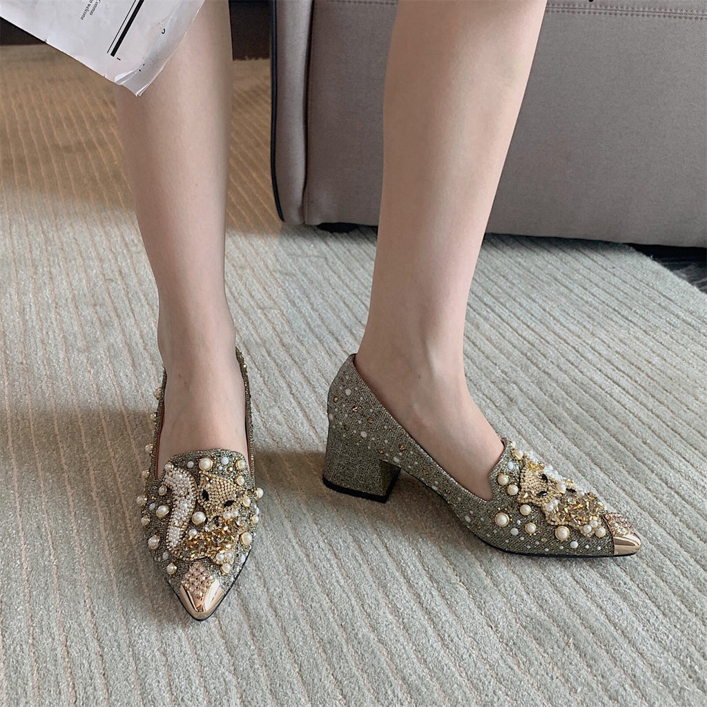 goosudu Pumps Women Shoes High Heels Loafers Slip on Luxury Mules Elegant Designer Shoes Slip on Pointed Toe Fashion Ladies Oxford Style