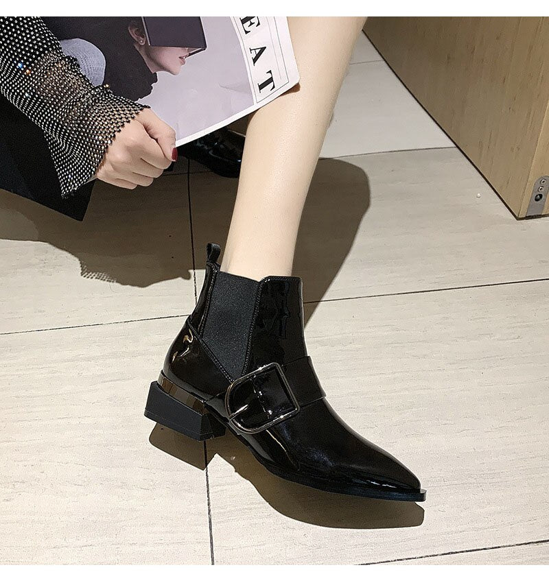 goosudu Fashion Ladies High Heels Boots Women Autumn Early WInter Shoes Elegant Ladies Ankle Boots Black Heels 4cm A2937