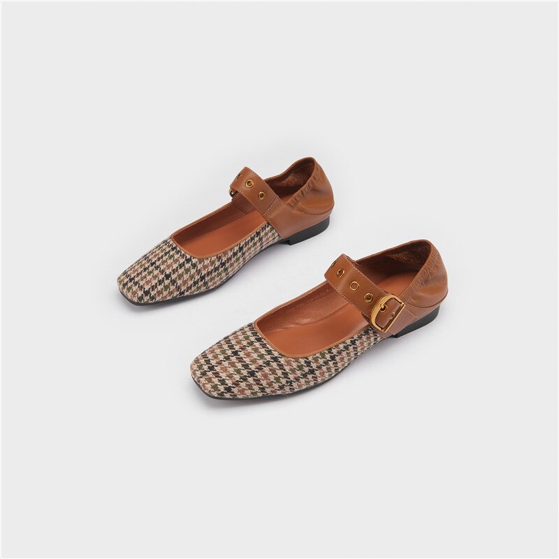 goosudu Mary Jane Shoes New Spring Brand Women Pumps Low-heel Female Ladies Shoes Square Toe Buckle Mixed Color Retro Women Shoes