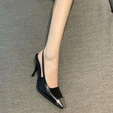 goosudu Star style Patent Leather Women Pumps Fashion Metal square toe High Heels Office Lady Shoes Spring Summer Slingback Female shoes