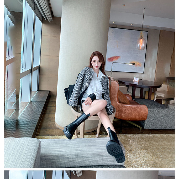 goosudu New Luxury Chelsea Boots Women Ankle Boots Chunky Winter Shoes Platform Ankle Boots Slip on Chunky Heel BV Boot Brand Botas