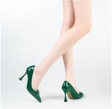 goosudu  Pumps Women Genuine Leather Pointed Toe Emerald Green Stiletto High Heels Spring Bride Shoes Party Wedding Shoes