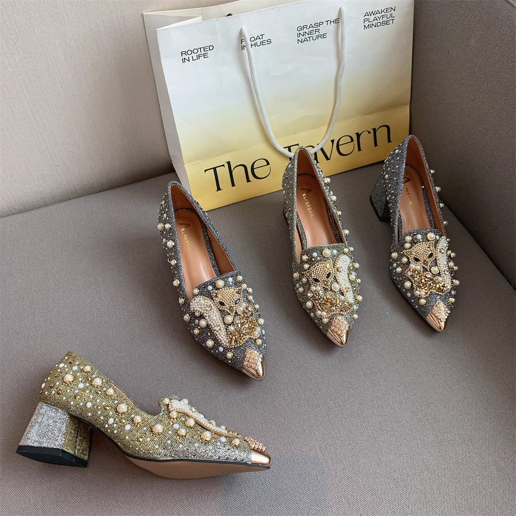 goosudu Pumps Women Shoes High Heels Loafers Slip on Luxury Mules Elegant Designer Shoes Slip on Pointed Toe Fashion Ladies Oxford Style