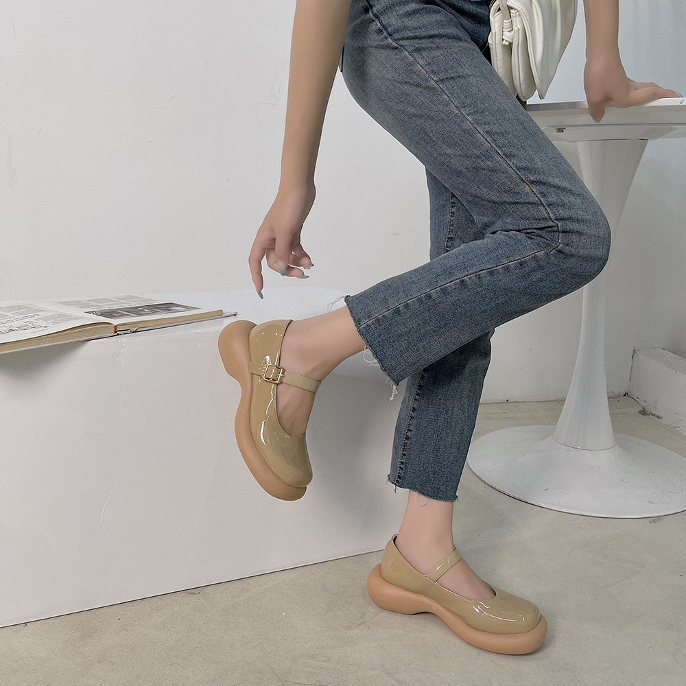 goosudu Retro Mary Janes Leather Pumps Med Heel Square Toe Buckle Sandals Summer Autumn Fashion Women Shoes Heels 4 cm