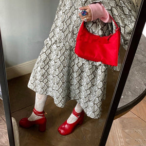 goosudu Vintage Spring Fashion Slipt Toe Women Pumps Chunky Round Strap Buckle High Heels Red Leather Brand Design Shoes Women