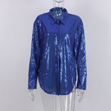 goosudu Turn-down Collar Sequin Woman Blouses White Long Sleeve Casual Elegant Blouses Women Spring Loose Fashion Plus Size Tops