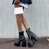 goosudu Punk Style Autumn Winter Boots Elastic Microfiber Shoes Woman Ankle Boots High Heels Black Thick Platform Long Knee High Boots
