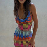 goosudu Sleeveless Backless See Through Bandage Satin Slip Mini Dress Summer Women Fashion Sexy Party Club Robe Kpytomoa