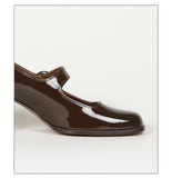 goosudu Woman‘s New Mary Janes Shoes Genuine Leather Shallow Square heel Pumps Buckle Strap Round Toe Lady Footwear