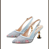 goosudu  Women Fashion Color Block Embroidered Pumps Ladies Designer Brand Sandals  Pointed Toe High Heels Shoes