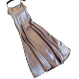 Sexy Women Sling Dress V Neck Backless Spaghetti Straps Large Hem Solid Color Ladies Satin Banquet Maxi Dresses