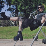 goosudu Luxury Brand Design Female Chunky High Heels Ankle Boots Fashion Zip Lace-up High Platform Boots Women Street Punk Shoes Woman