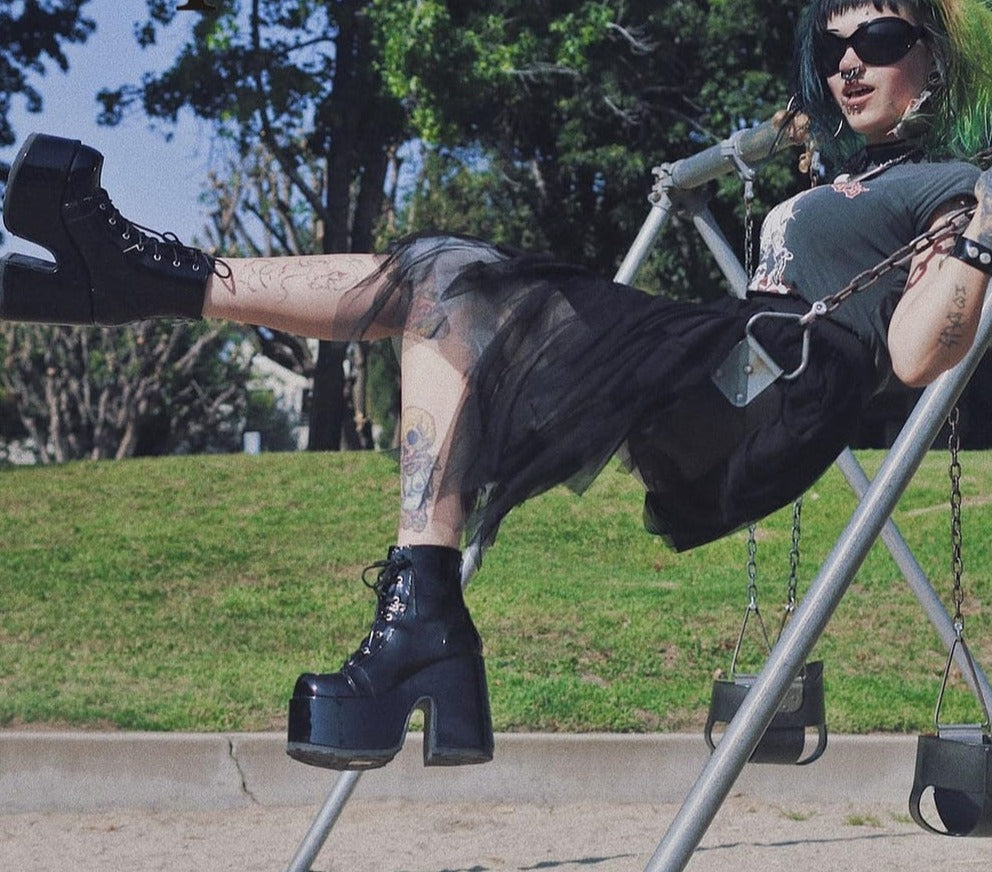 goosudu Luxury Brand Design Female Chunky High Heels Ankle Boots Fashion Zip Lace-up High Platform Boots Women Street Punk Shoes Woman