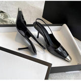 goosudu Star style Patent Leather Women Pumps Fashion Metal square toe High Heels Office Lady Shoes Spring Summer Slingback Female shoes