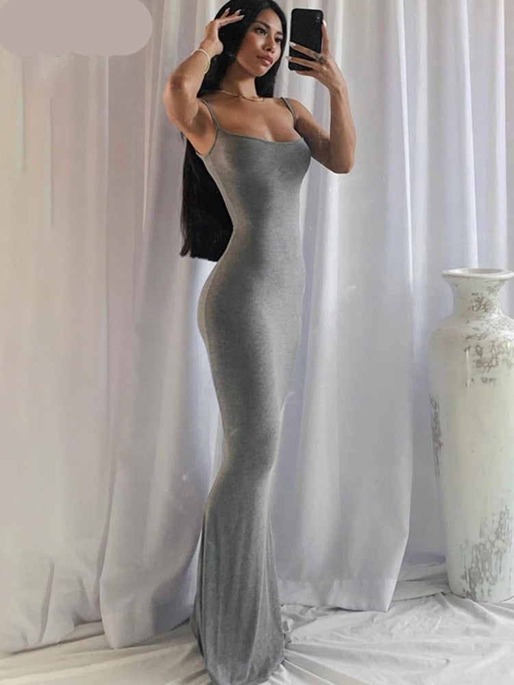 goosudu  Satin Slip Sleeveless Backless Slim Sexy Maxi Dress Spring Women  Party Y2K Concise Bodycon Elegant  Clothing