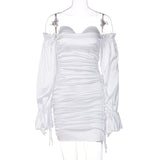 Goosudu Women Solid Long Loose Flare Sleeve With Drawstring Ruched Mini Dress spring  Autumn Streetwear Outfit Fashion Y2K