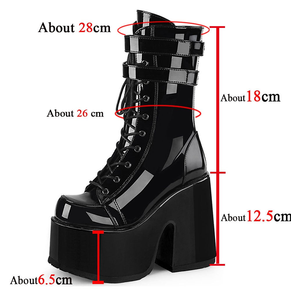 goosudu Luxury Brand Design Female Chunky High Heels Ankle Boots Fashion Zip Lace-up High Platform Boots Women Street Punk Shoes Woman