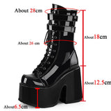 goosudu Luxury Brand Design Female Chunky High Heels Ankle Boots Fashion Zip Lace-up High Platform Boots Women Street Punk Shoes Woman