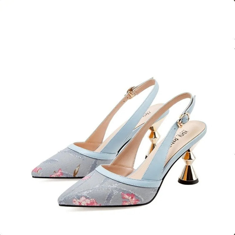 goosudu  Women Fashion Color Block Embroidered Pumps Ladies Designer Brand Sandals  Pointed Toe High Heels Shoes
