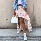 Goosudu Bohemian Women Long Skirt Asymmetrical Beach Style Floral Printed High Waist Ladies Casual Skirt Ins Skirts Faldas Spring