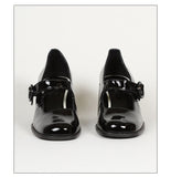 goosudu Woman‘s New Mary Janes Shoes Genuine Leather Shallow Square heel Pumps Buckle Strap Round Toe Lady Footwear