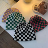 Women Men knitted Hat Hiphop Checkerboard Autumn Winter Korean Fashion Wool Cap Lovers Hat Warm Beanies Lattice Caps For Couple