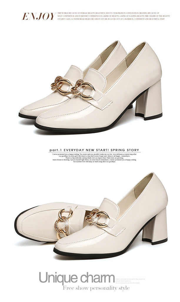 goosudu High heels spring and autumn thick heel heel heel square head small shoes female British buckle OL fashion shoes