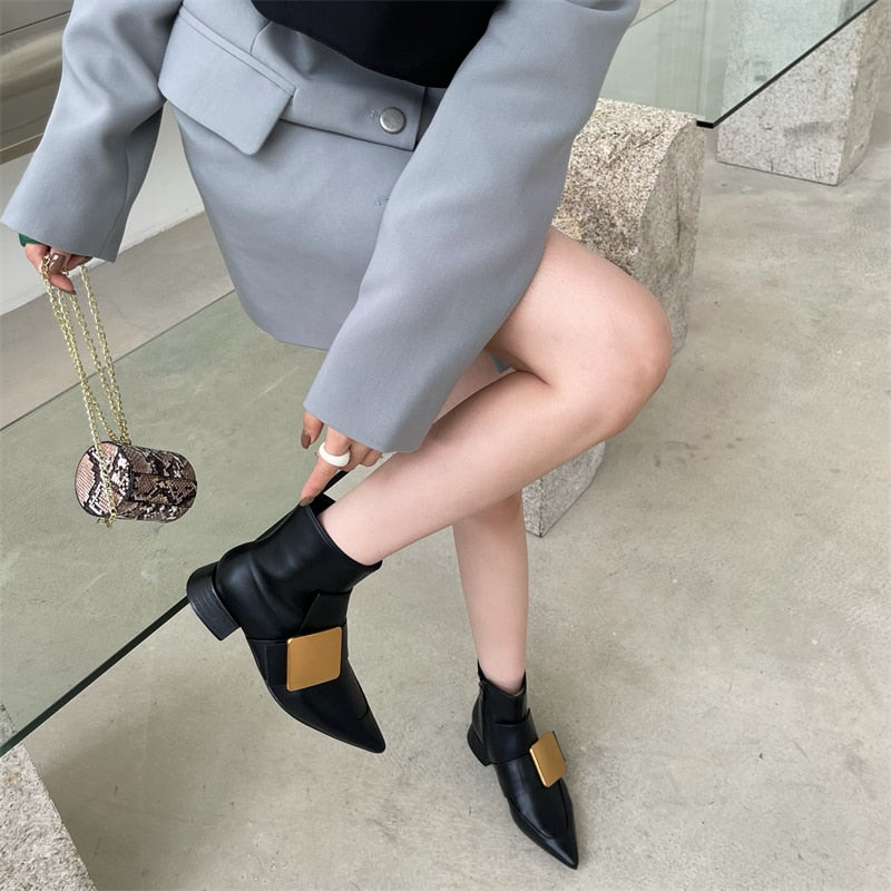 goosudu New Brand Double Color Zipper Ankle Boots Women Shoe  Pointed Toe Fashion Short Boots Concise Winter Ladies Footwear