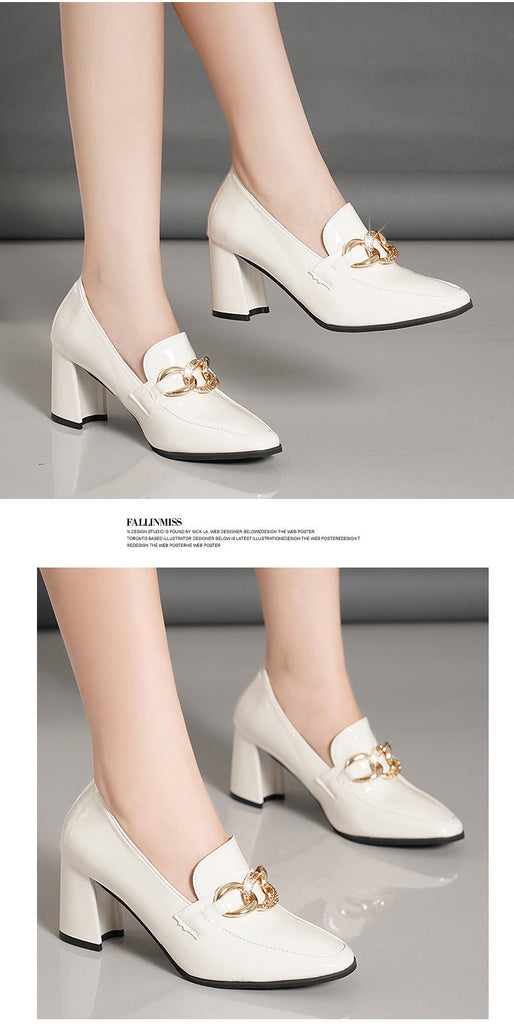 goosudu High heels spring and autumn thick heel heel heel square head small shoes female British buckle OL fashion shoes