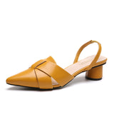 goosudu  Summer Pointed Toe Sandals Women Fashion High Quality Beige Square Heel Shoes Casual Sweet Party Yellow High Heels Plus Size 42