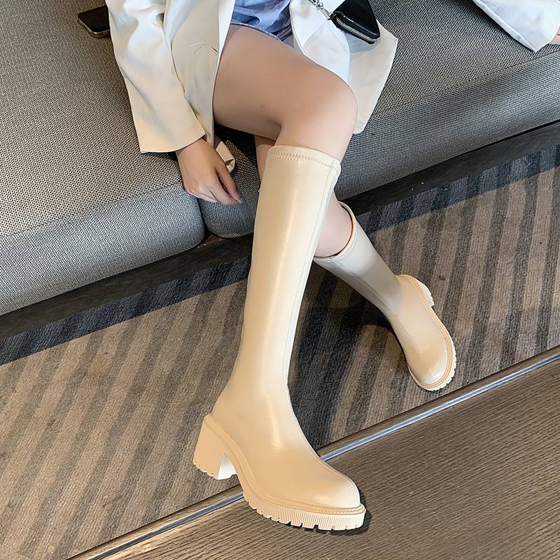 goosudu Women's Knee High Boots Soft Leather Zipper Ladies Shoes Winter Long Boots Platform Footwear Woman Fashion Warm Boots