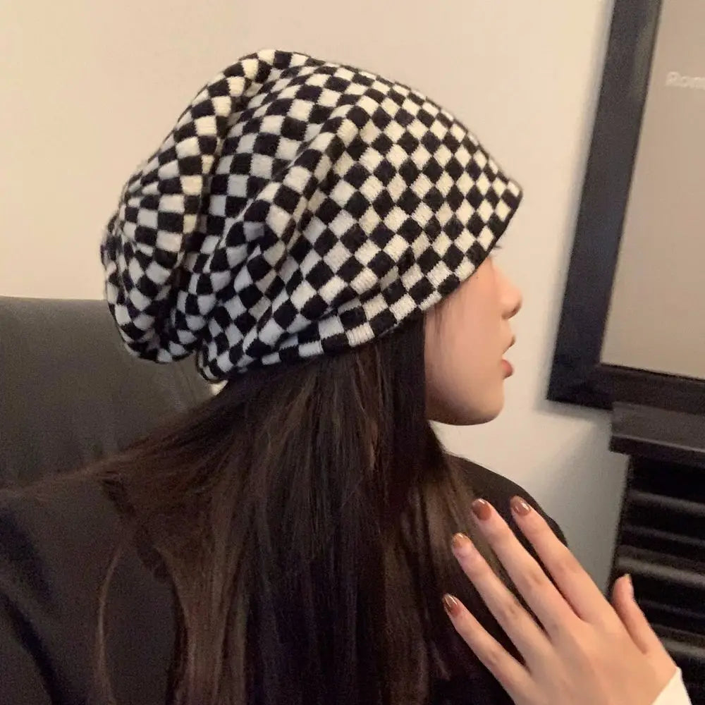 Women Men knitted Hat Hiphop Checkerboard Autumn Winter Korean Fashion Wool Cap Lovers Hat Warm Beanies Lattice Caps For Couple