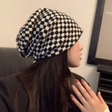 Women Men knitted Hat Hiphop Checkerboard Autumn Winter Korean Fashion Wool Cap Lovers Hat Warm Beanies Lattice Caps For Couple