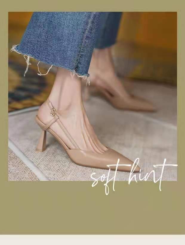 goosudu  High Thin Heels Sandals for Woman Basic Model Genuine Leather Casual 34-40 Size Sandals Women Pointed Toe Womans Shoes