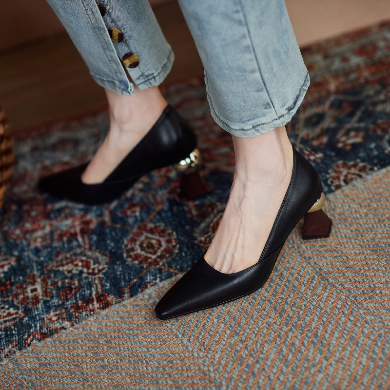 goosudu Vintage Bride Heels Shoes Woman Heels Spring Genuine Leather High Heels Pumps for Women Party Basic Women Shoes Shoes Women