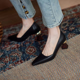 goosudu Vintage Bride Heels Shoes Woman Heels Spring Genuine Leather High Heels Pumps for Women Party Basic Women Shoes Shoes Women